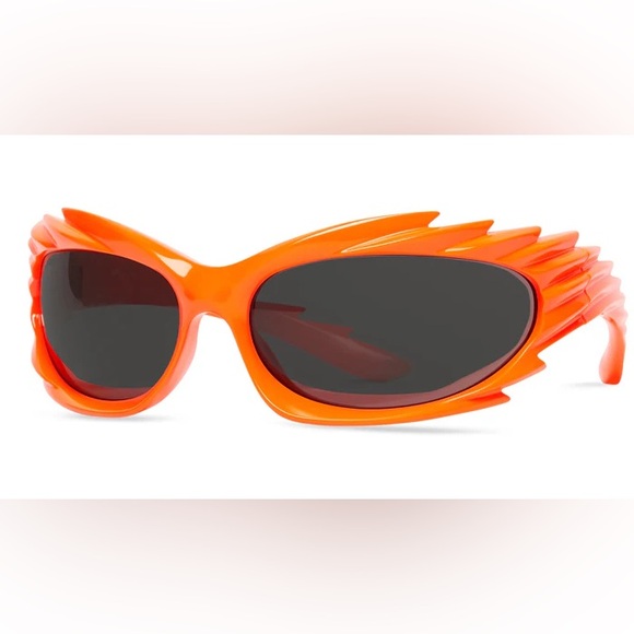 NEW BALENCIAGA SPIKE RECTANGLE SUNGLASSES IN ORANGE - Picture 6 of 9